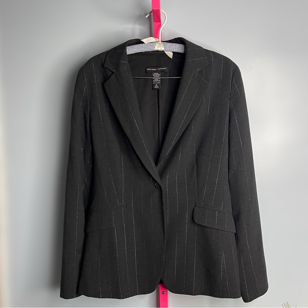 New York & Company Pinstripe Stretch Blazer Gray & Black Women’s Size 10